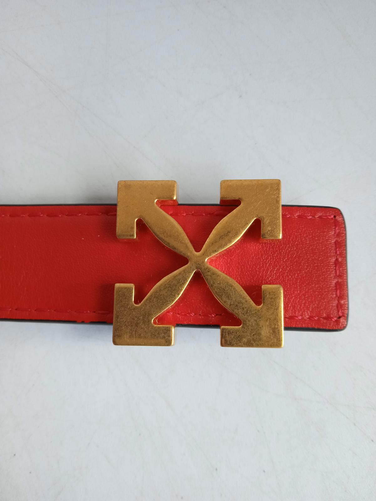 OFF-WHITE Ladies Red & Black Leather Reversible Arrow Thin Belt Size S/M NEW