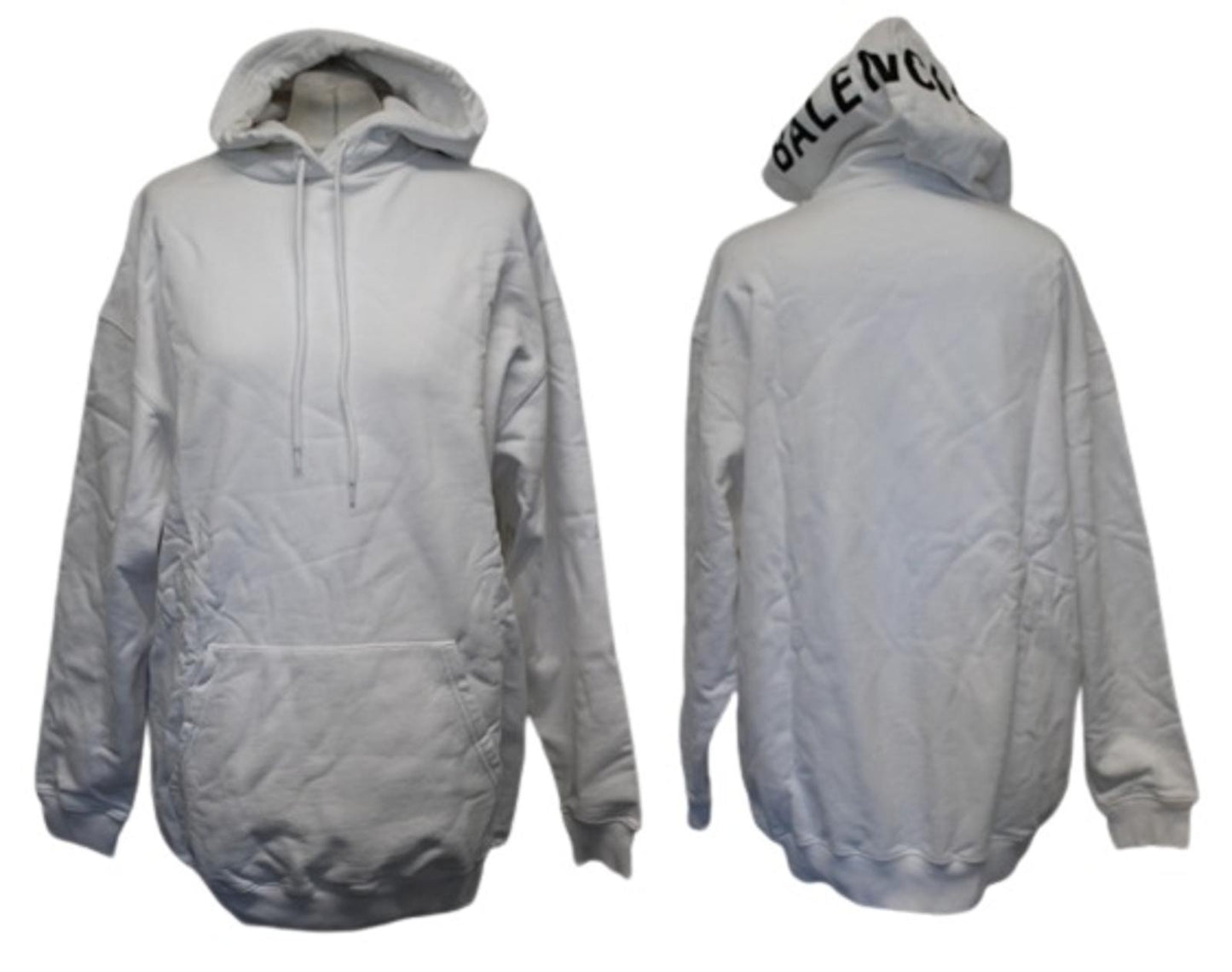 BALENCIAGA Ladies White Black Hood Logo Oversized Pullover Cotton Hoodie XS NEW