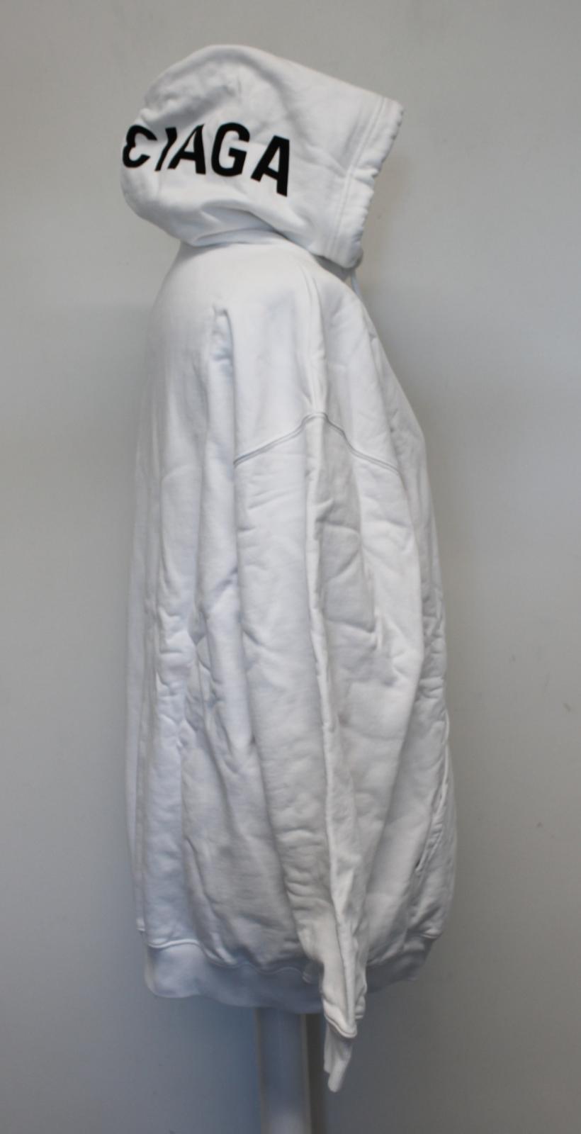 BALENCIAGA Ladies White Black Hood Logo Oversized Pullover Cotton Hoodie XS NEW