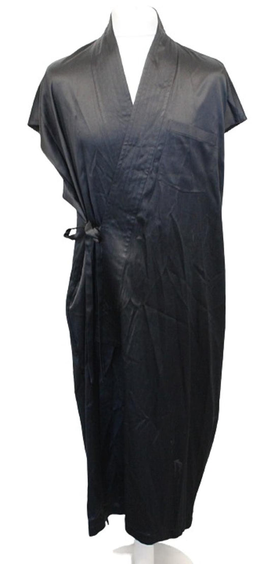 BALENCIAGA Ladies Black Satin V-Neck Raw Edge Wrap Midi Dress FR40 UK12 NEW