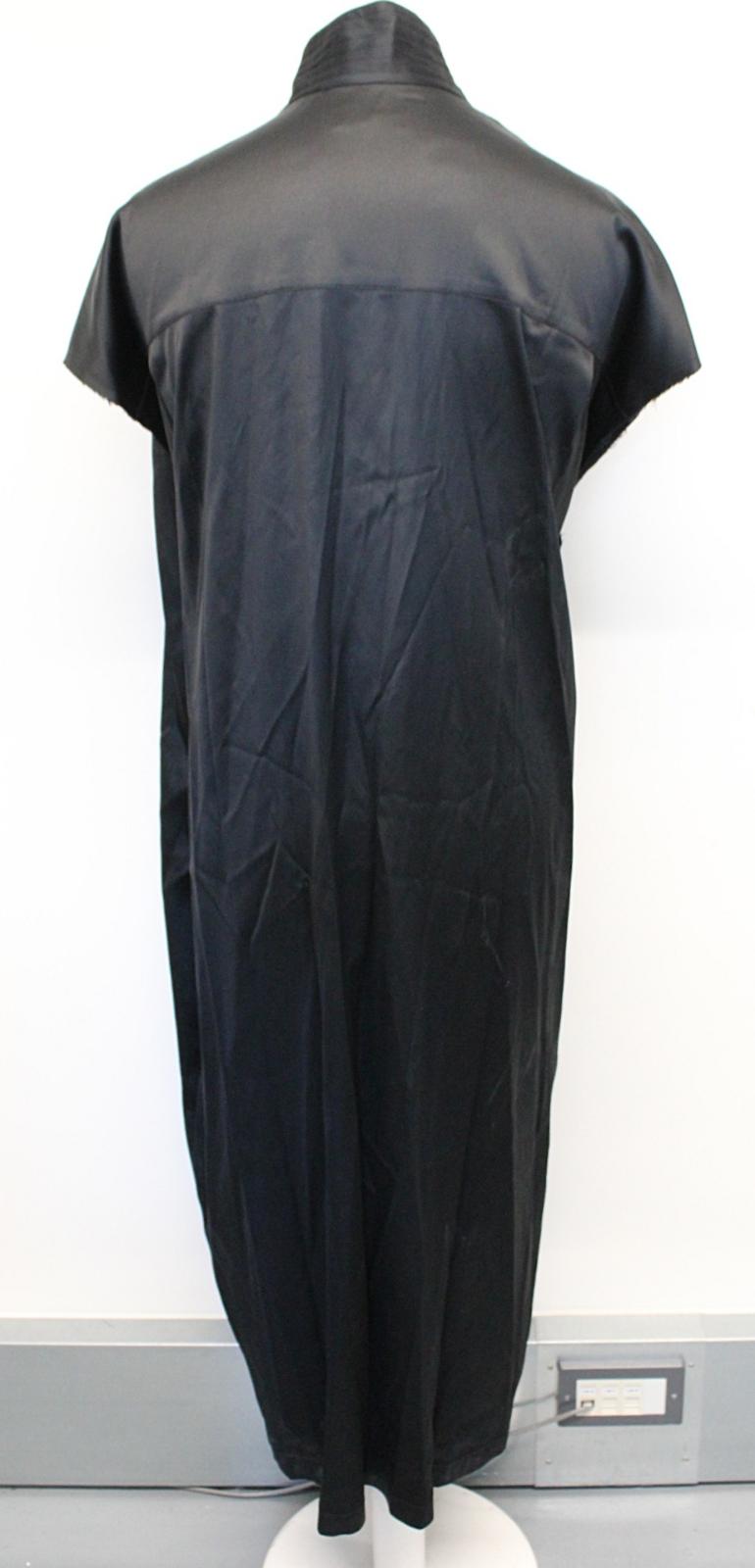 BALENCIAGA Ladies Black Satin V-Neck Raw Edge Wrap Midi Dress FR40 UK12 NEW