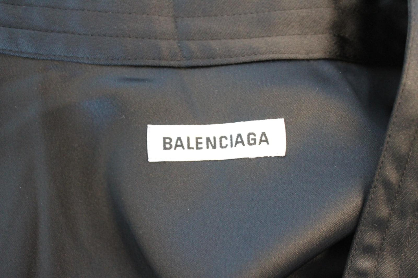 BALENCIAGA Ladies Black Satin V-Neck Raw Edge Wrap Midi Dress FR40 UK12 NEW