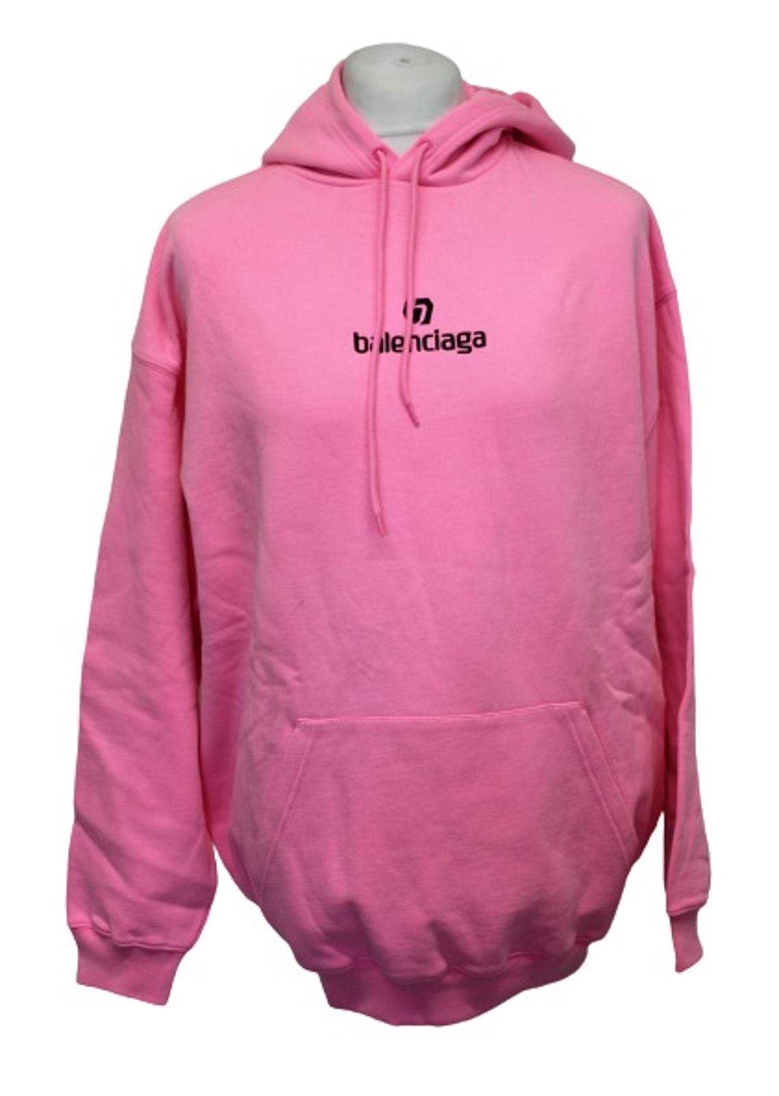 BALENCIAGA Men's Sponsor Logo Pullover Cotton Hoodie-Bubble Gum Pink/Black M NEW