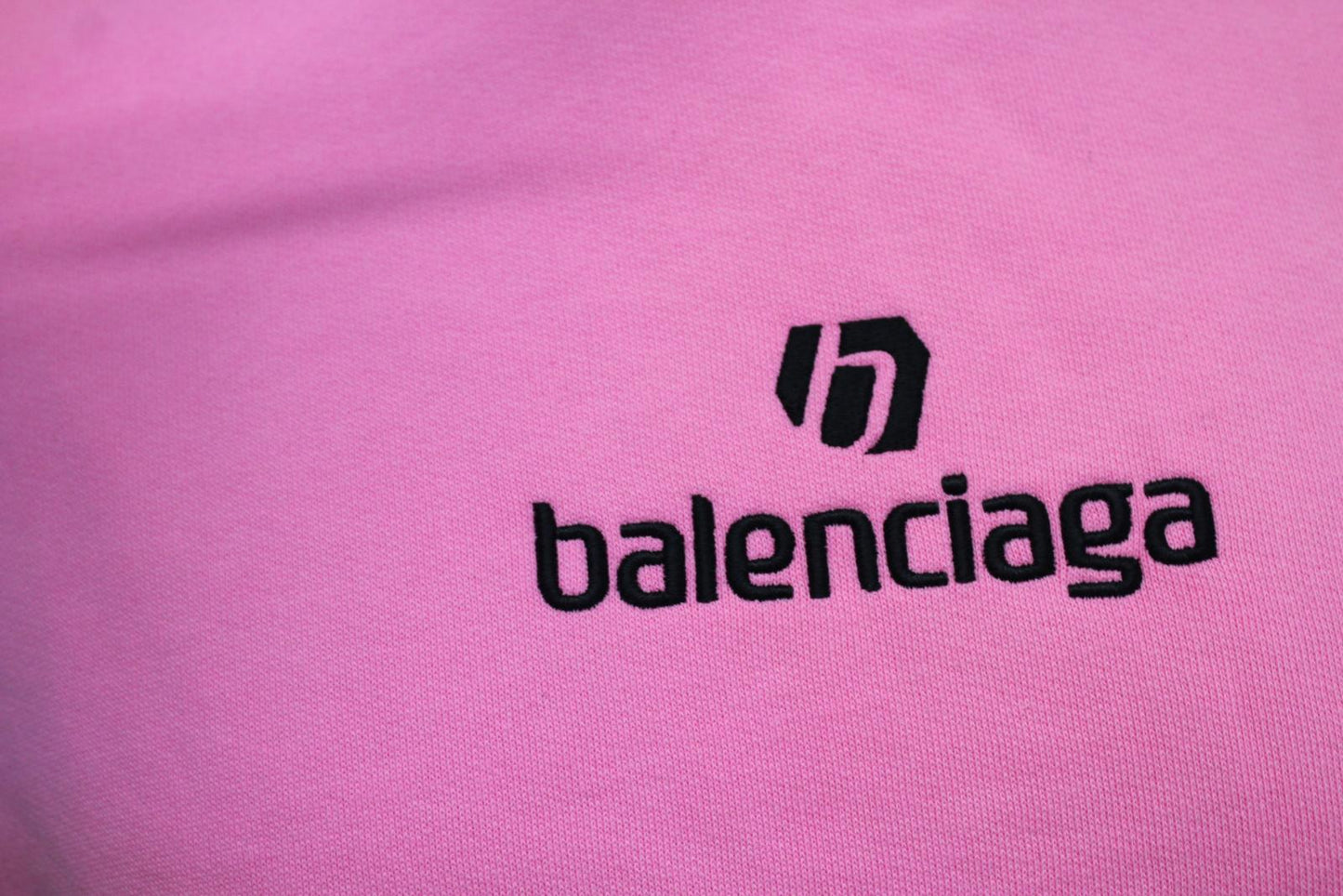 BALENCIAGA Men's Sponsor Logo Pullover Cotton Hoodie-Bubble Gum Pink/Black M NEW