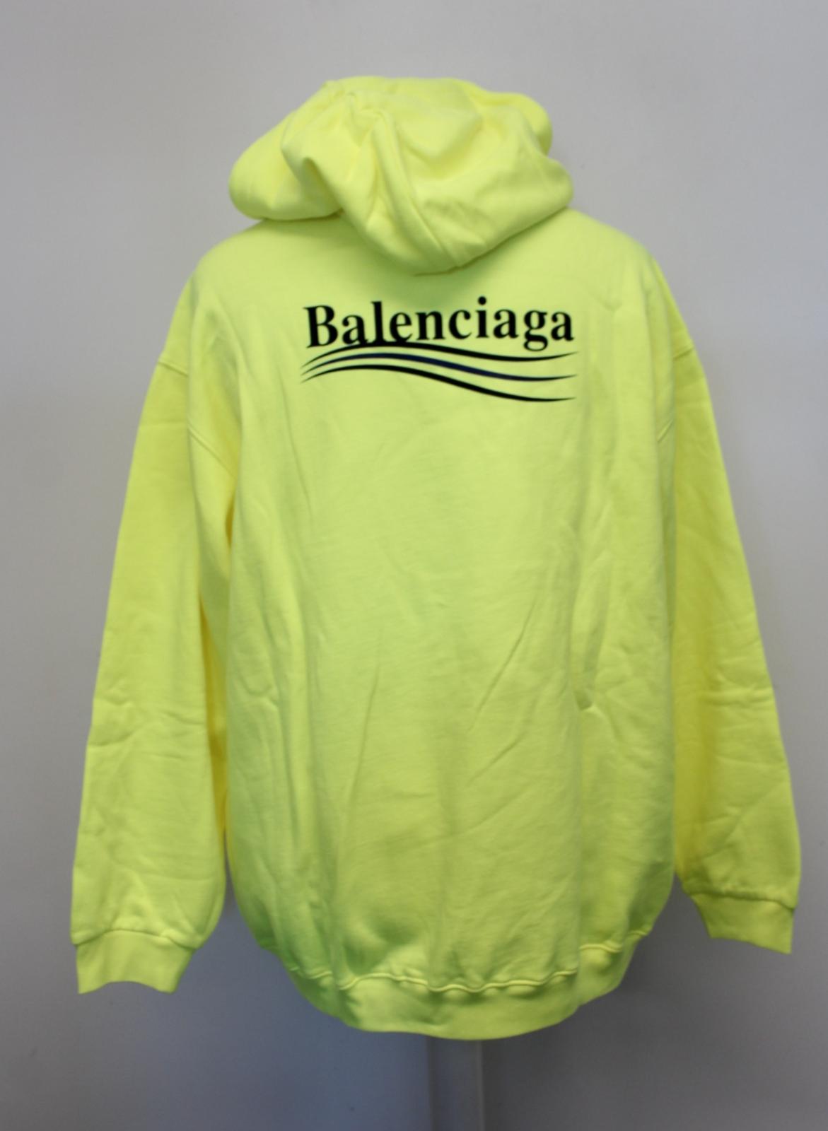 BALENCIAGA Men's Yellow Black Campaign Logo Cotton Hoodie Sweatshirt 2XL NEW
