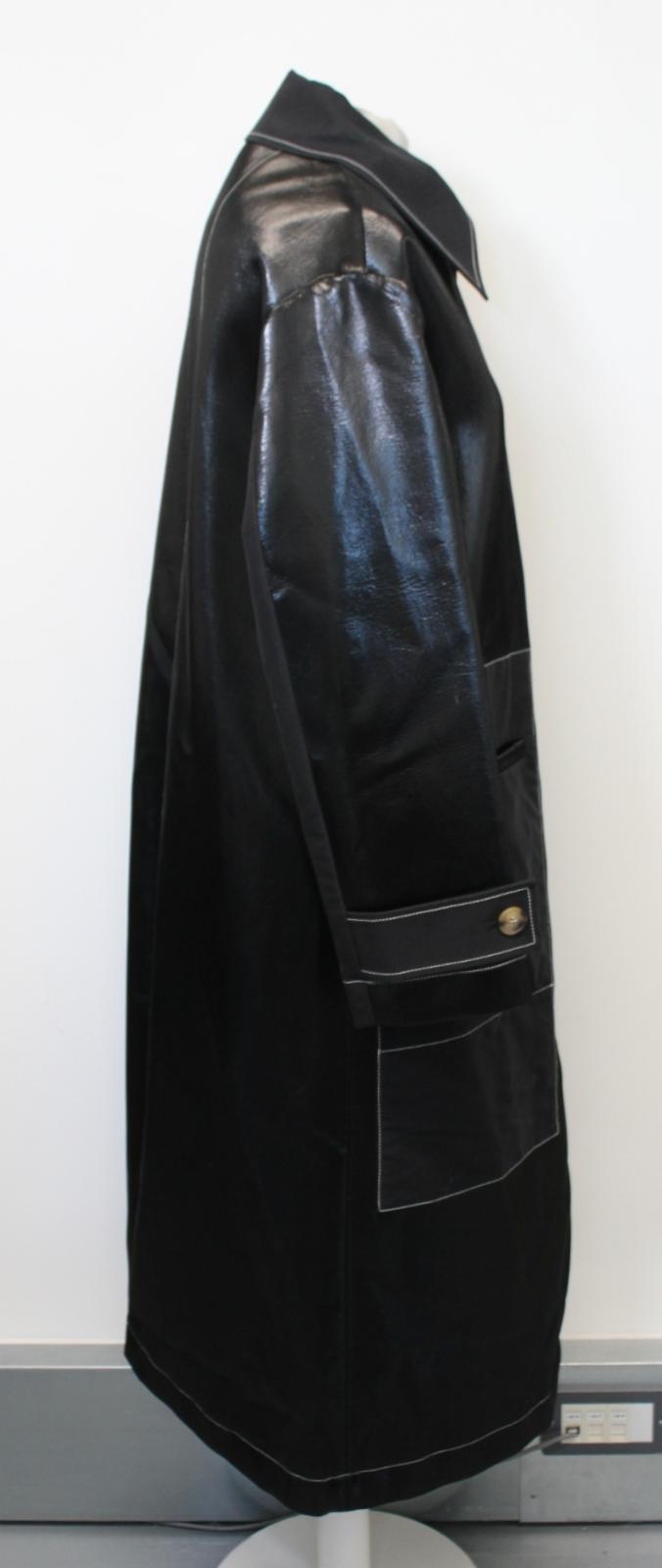 REJINA PYO Ladies Logan Black Faux Leather Contrast Stitch Shiny Coat S NEW
