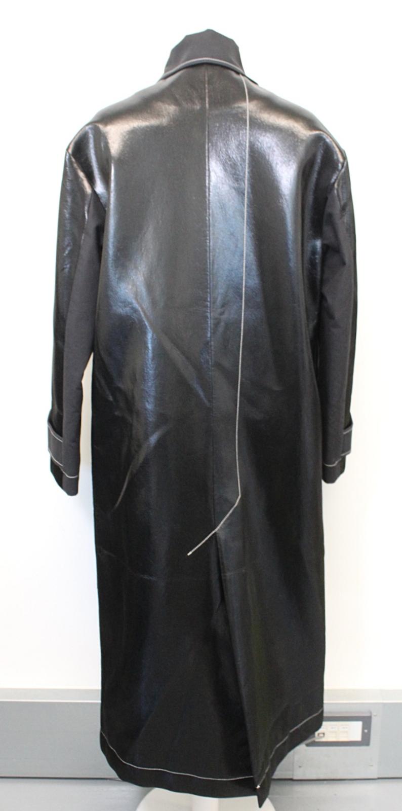 REJINA PYO Ladies Logan Black Faux Leather Contrast Stitch Shiny Coat S NEW