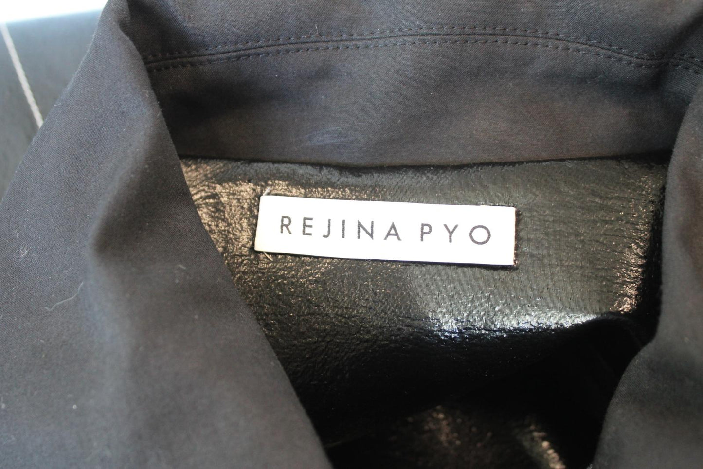 REJINA PYO Ladies Logan Black Faux Leather Contrast Stitch Shiny Coat S NEW