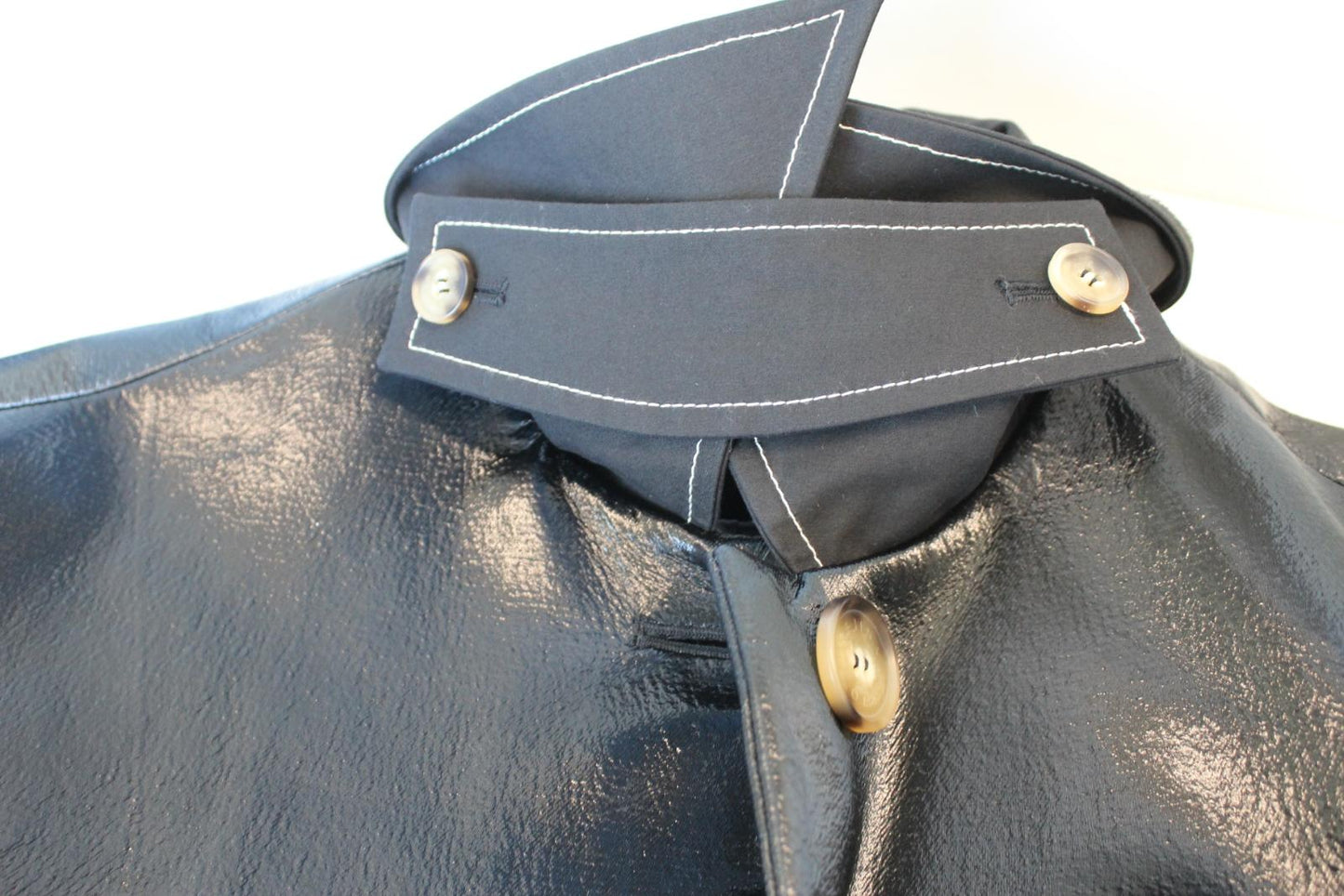 REJINA PYO Ladies Logan Black Faux Leather Contrast Stitch Shiny Coat S NEW