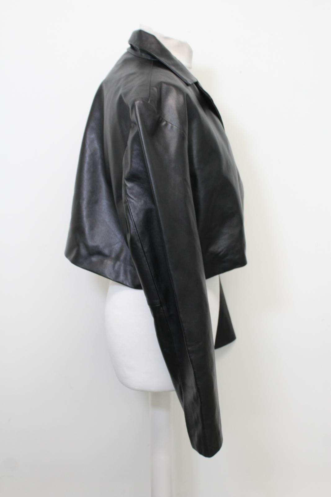 GANNI Ladies F5581 Black Single Button Cropped Leather Jacket EU42 UK14 NEW