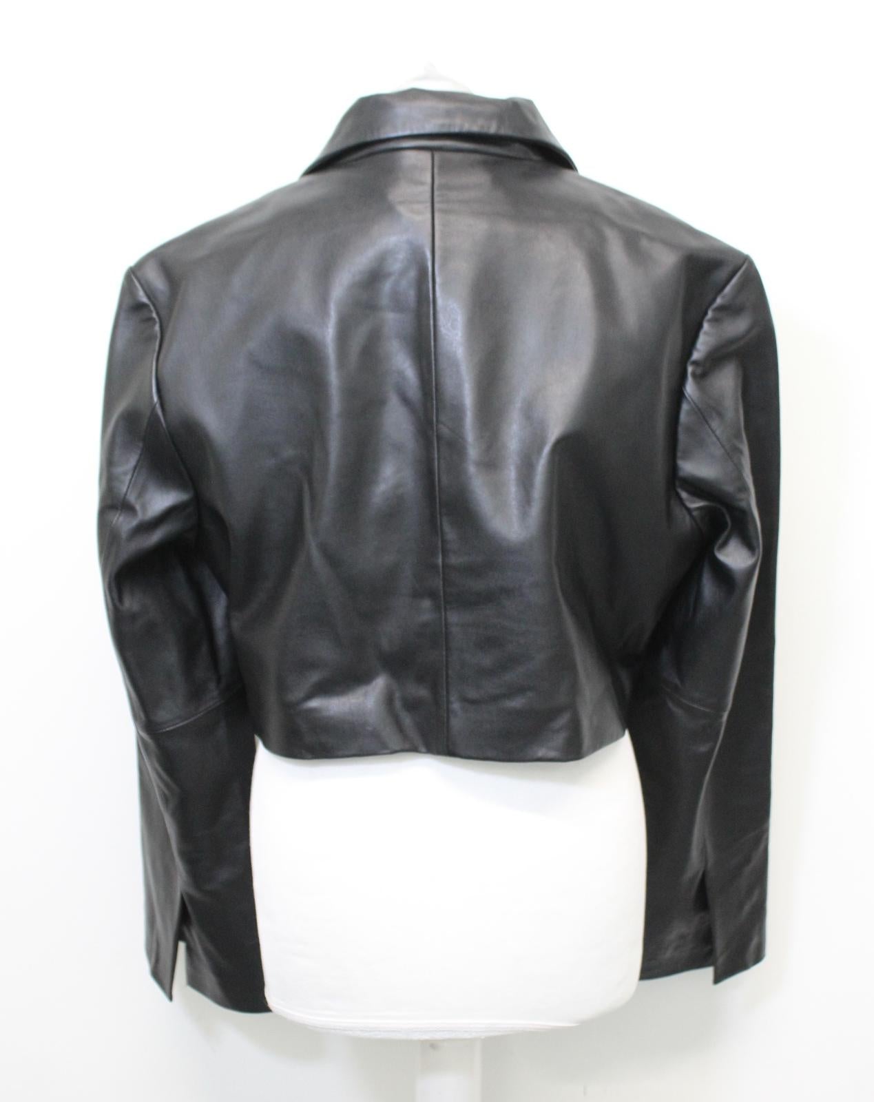GANNI Ladies F5581 Black Single Button Cropped Leather Jacket EU42 UK14 NEW