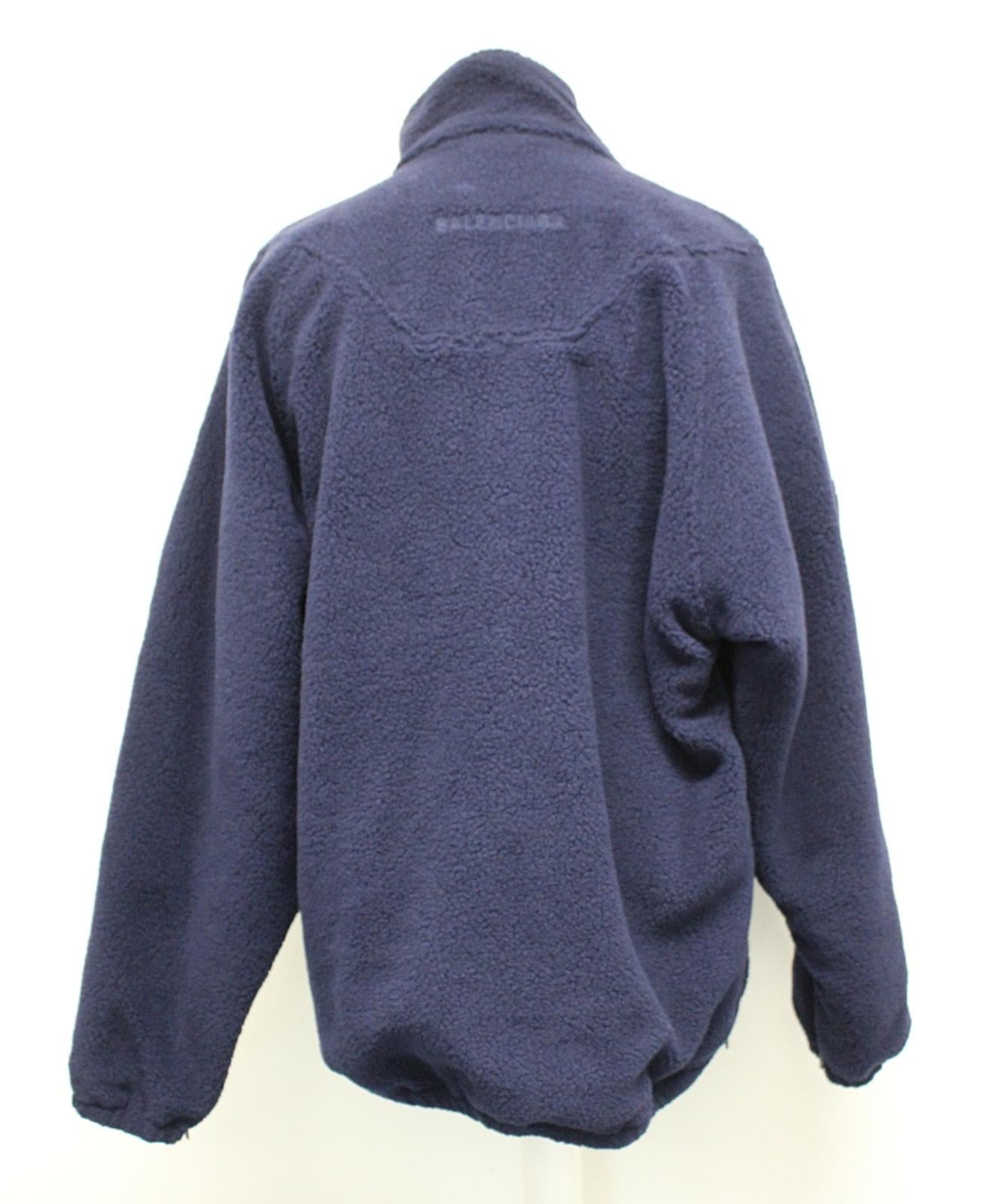 BALENCIAGA Men's Navy Blue High-Neck Half Zip Oversized Fleece Jacket 48/M BNWT