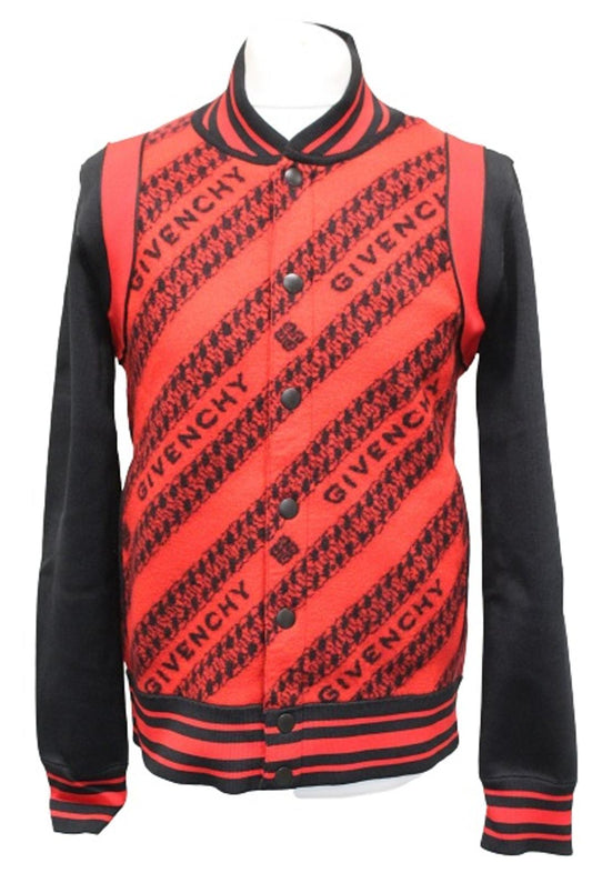 GIVENCHY Men's Givenchy Red Black Chain Link Logo Wool Bomber Jacket XL BNWT