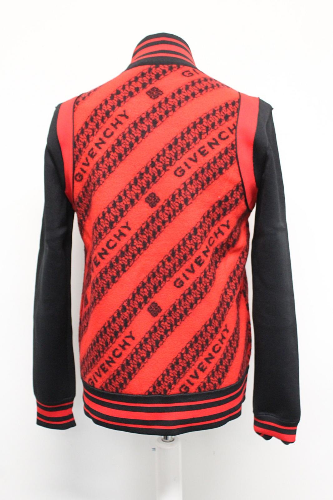 GIVENCHY Men's Givenchy Red Black Chain Link Logo Wool Bomber Jacket XL BNWT