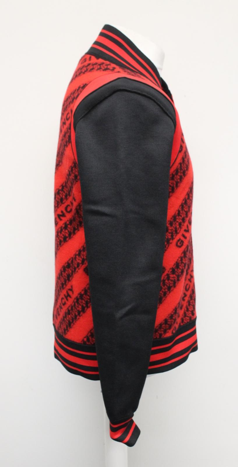 GIVENCHY Men's Givenchy Red Black Chain Link Logo Wool Bomber Jacket S BNWT