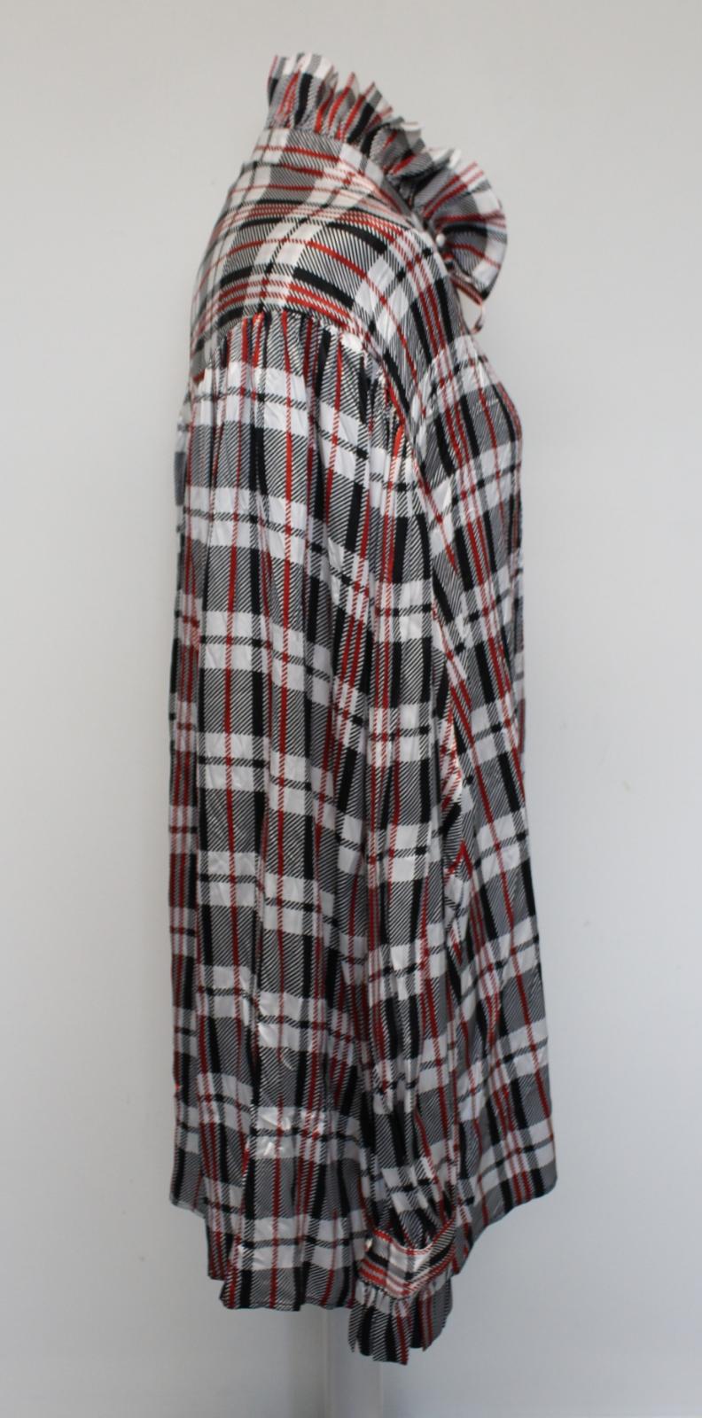 BALENCIAGA Ladies Black Red Ruffle Neck Large Fit Silk Check Shirt EU34 UK6 BNWT
