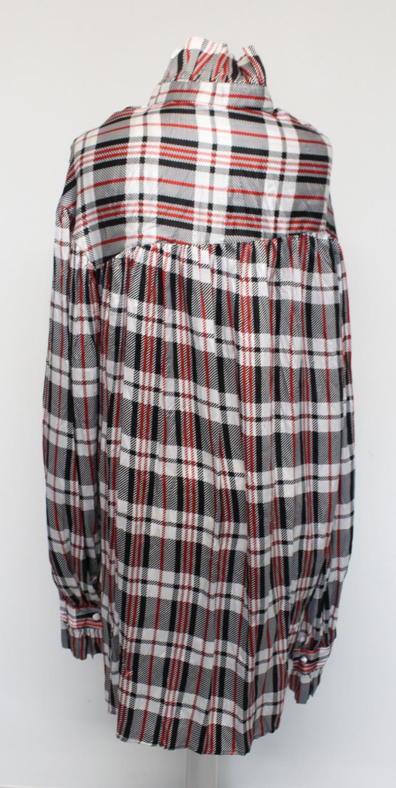BALENCIAGA Ladies Black Red Ruffle Neck Large Fit Silk Check Shirt EU34 UK6 BNWT