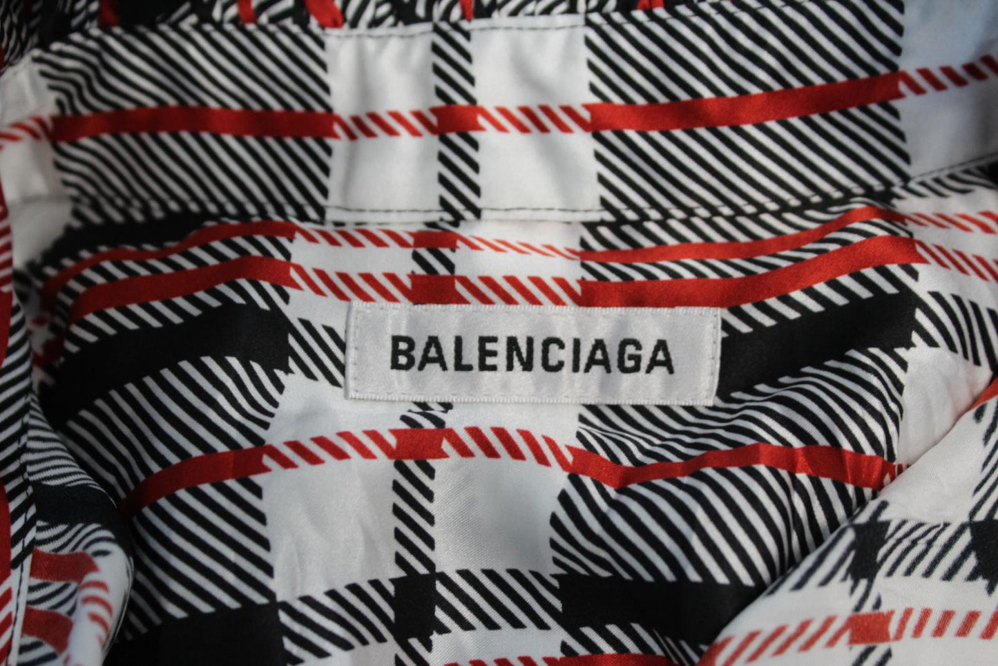 BALENCIAGA Ladies Black Red Ruffle Neck Large Fit Silk Check Shirt EU34 UK6 BNWT