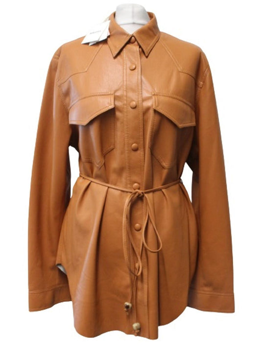 NANUSHKA Ladies Burnt Orange Faux Leather Button Front Eddy Jacket Size M NEW