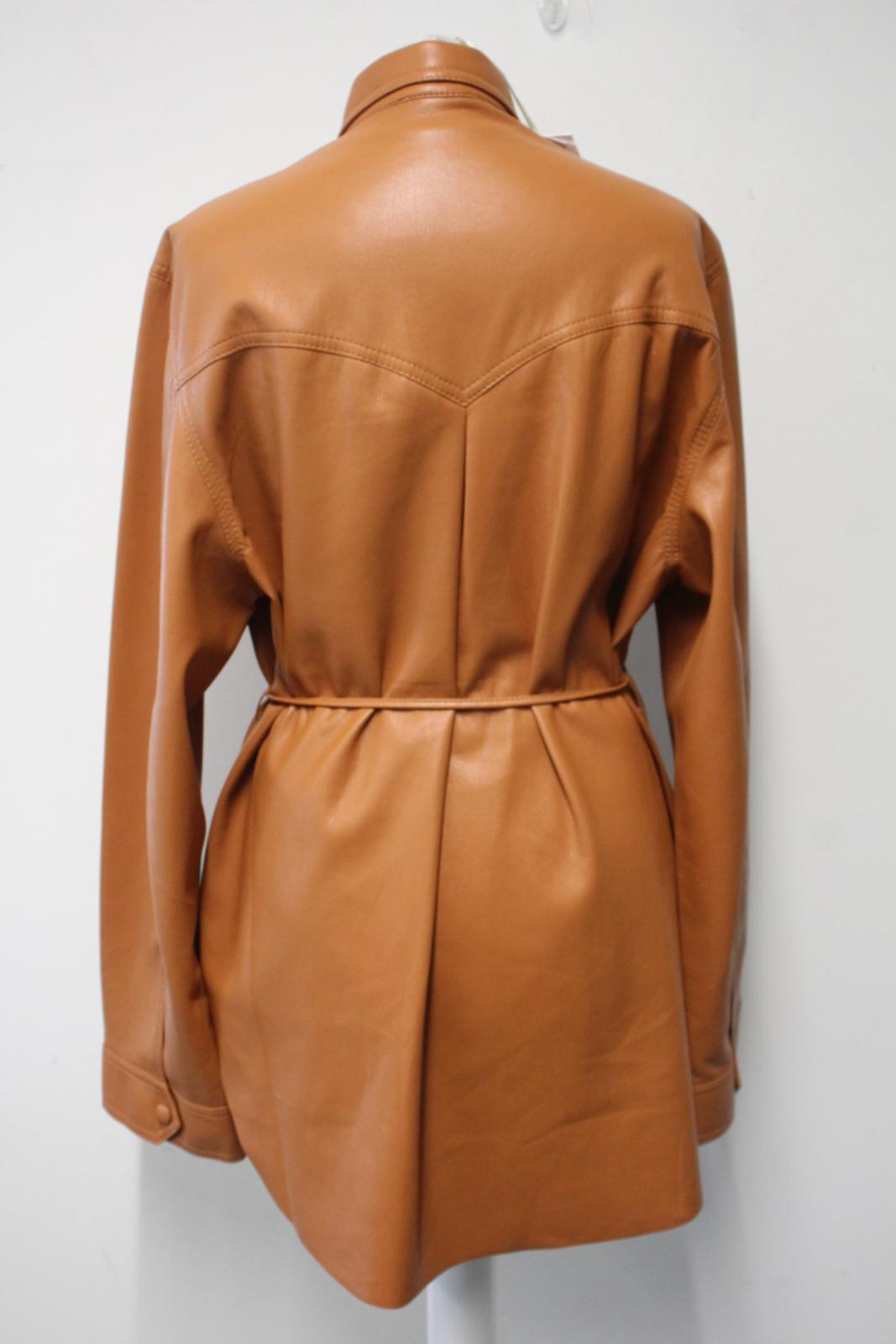 NANUSHKA Ladies Burnt Orange Faux Leather Button Front Eddy Jacket Size M NEW