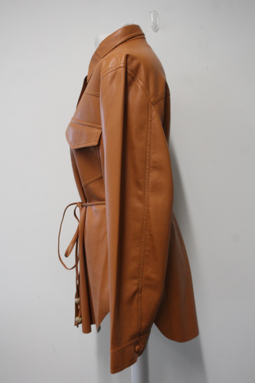 NANUSHKA Ladies Burnt Orange Faux Leather Button Front Eddy Jacket Size M NEW