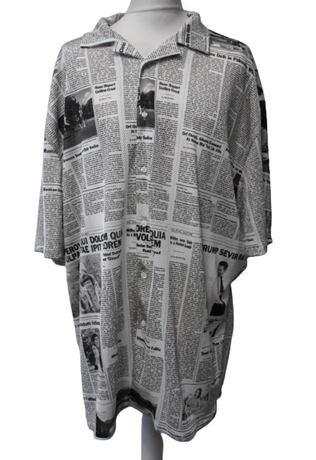 BALENCIAGA Men's Black & White Newspaper Print Oversized Shirt Size EU38/S NEW