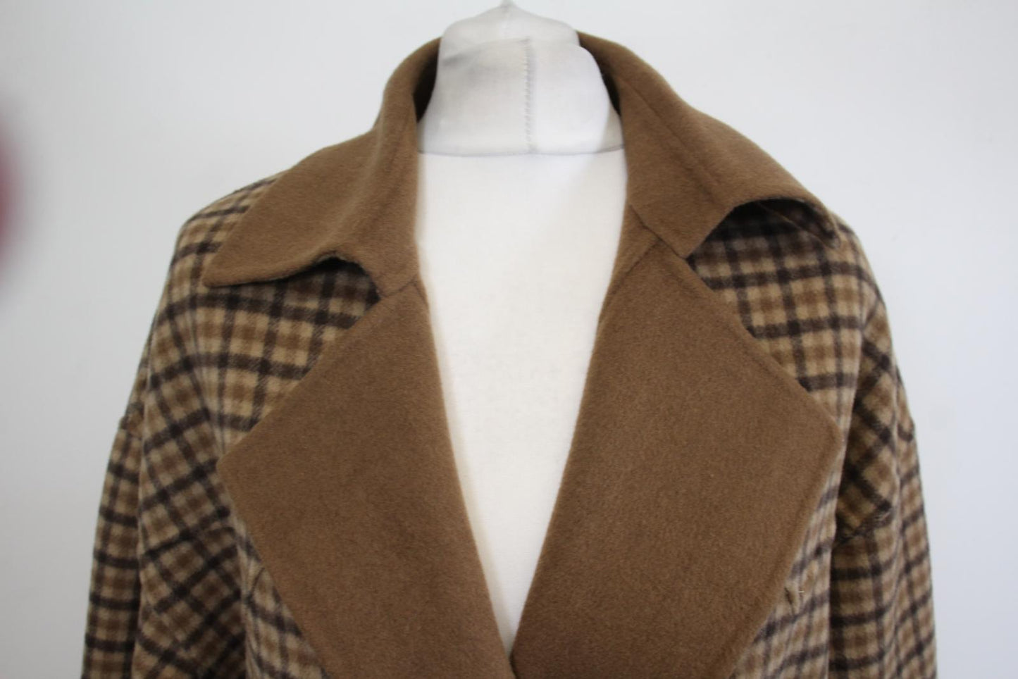 NANUSHKA Ladies Brown Wool Silk Blend Check Alamo Fringed Robe Coat XS NEW