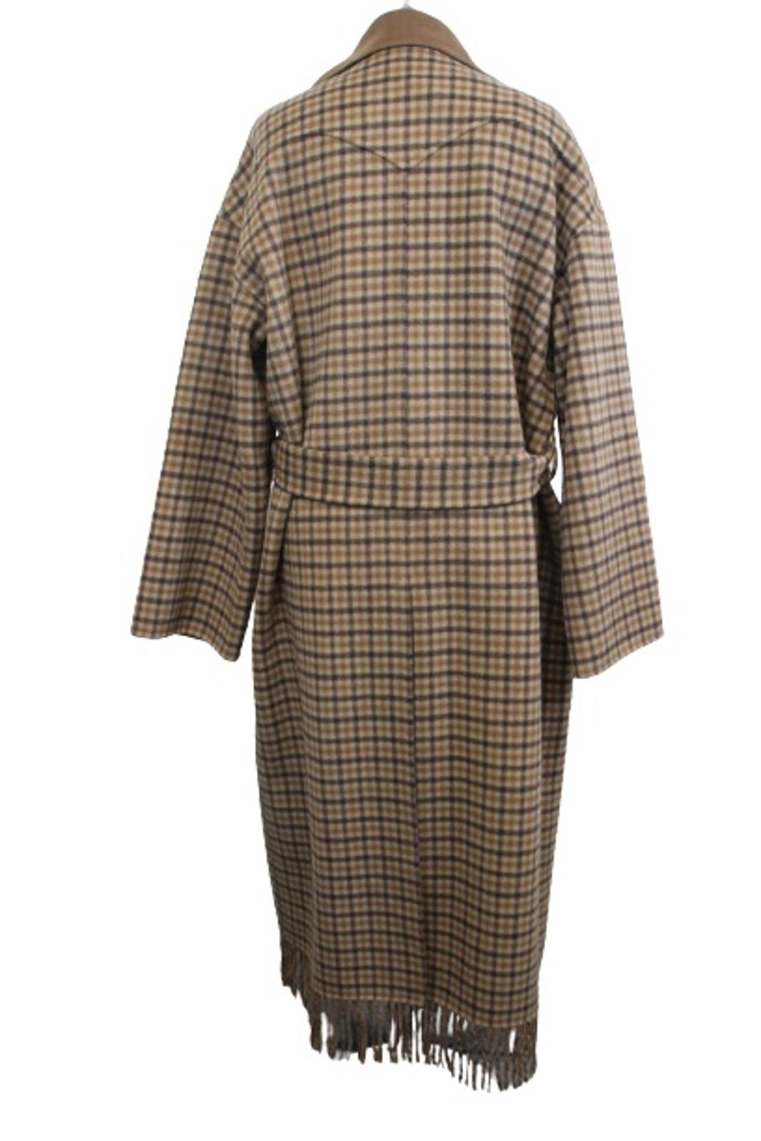 NANUSHKA Ladies Brown Wool Silk Blend Check Alamo Fringed Robe Coat S NEW