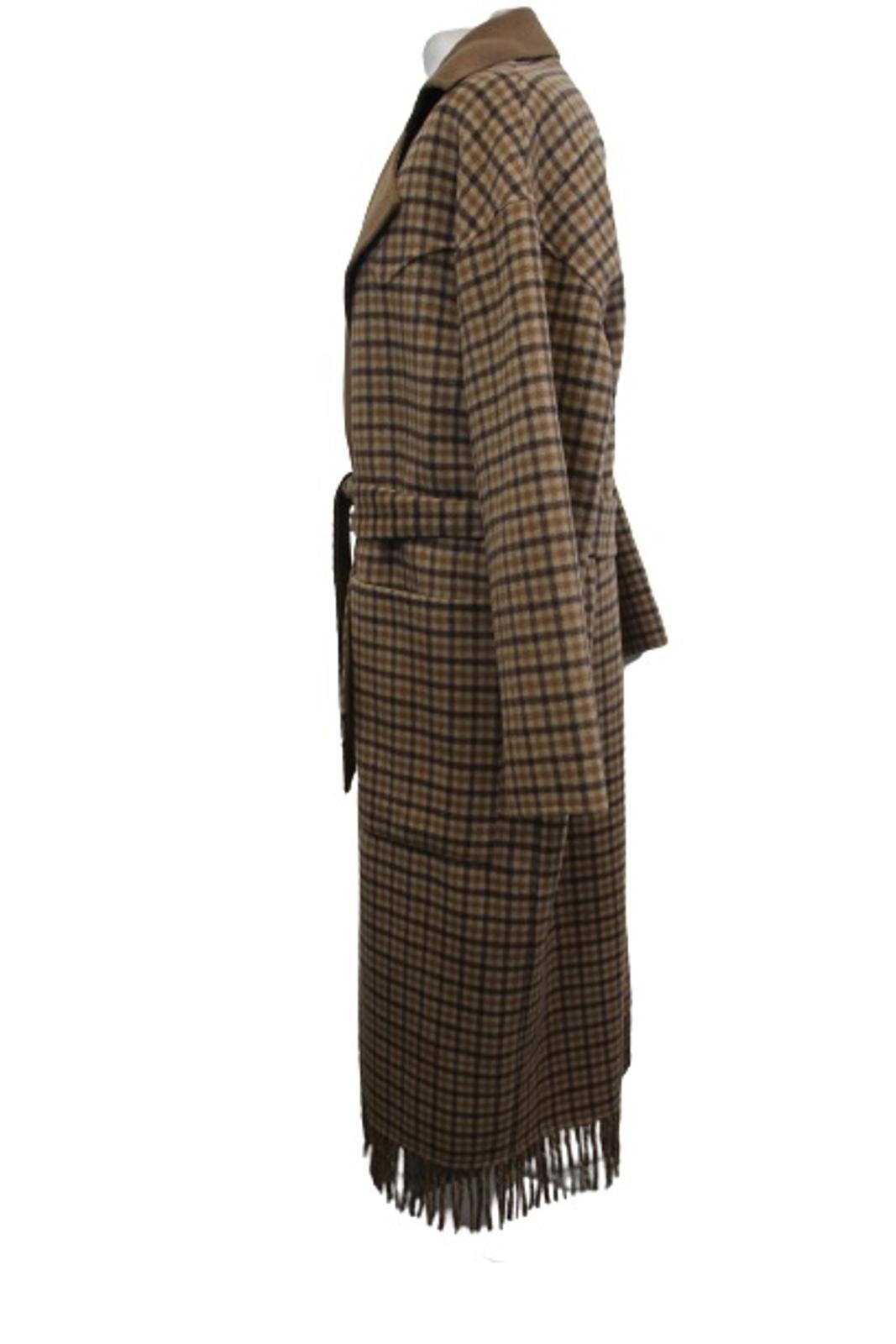 NANUSHKA Ladies Brown Wool Silk Blend Check Alamo Fringed Robe Coat S NEW