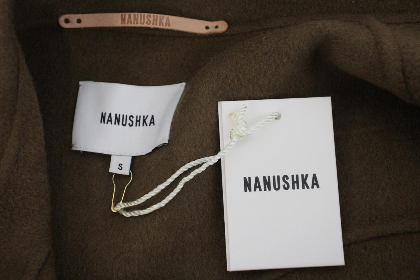 NANUSHKA Ladies Brown Wool Silk Blend Check Alamo Fringed Robe Coat S NEW