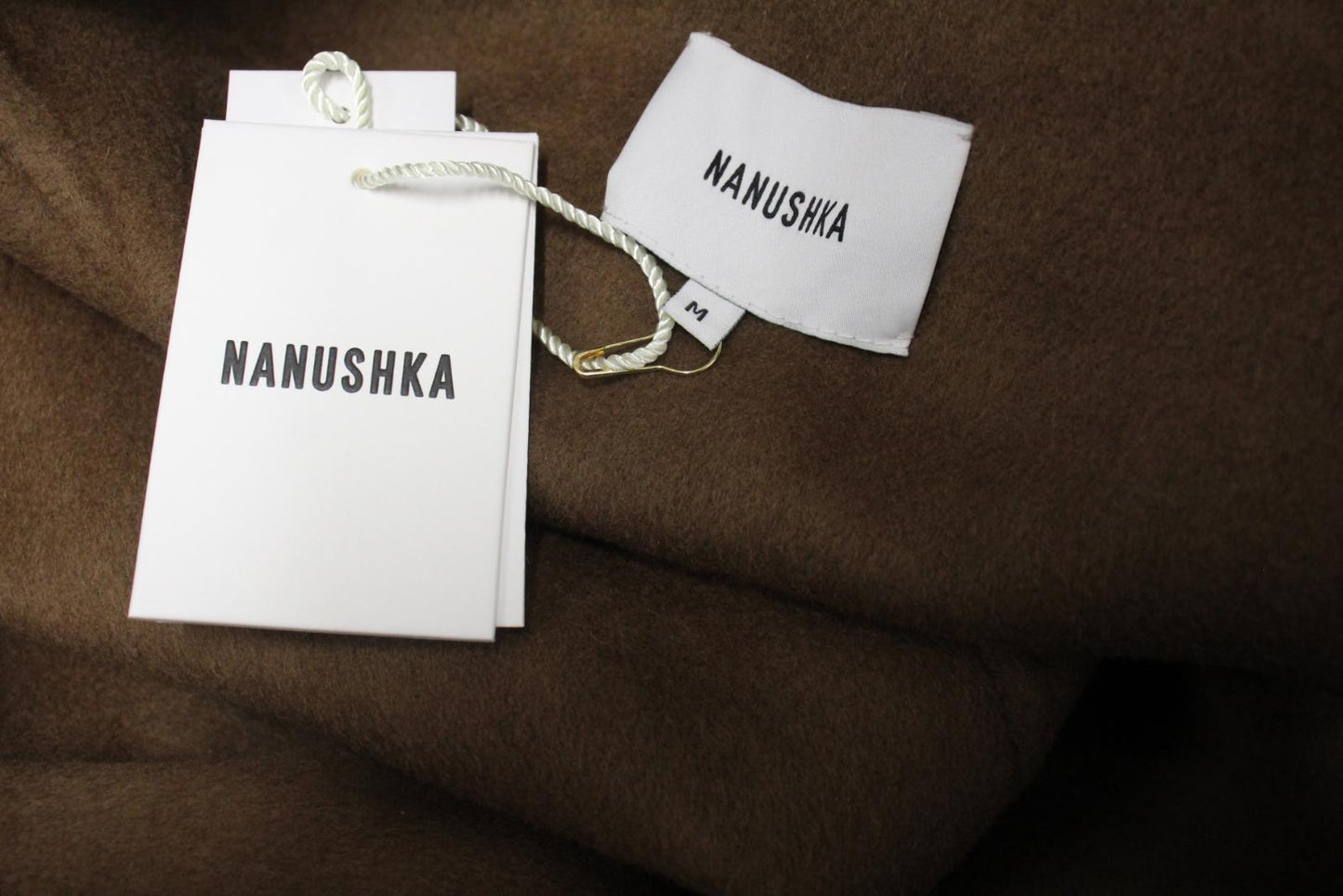 NANUSHKA Ladies Brown Wool Silk Blend Check Alamo Fringed Robe Coat M NEW