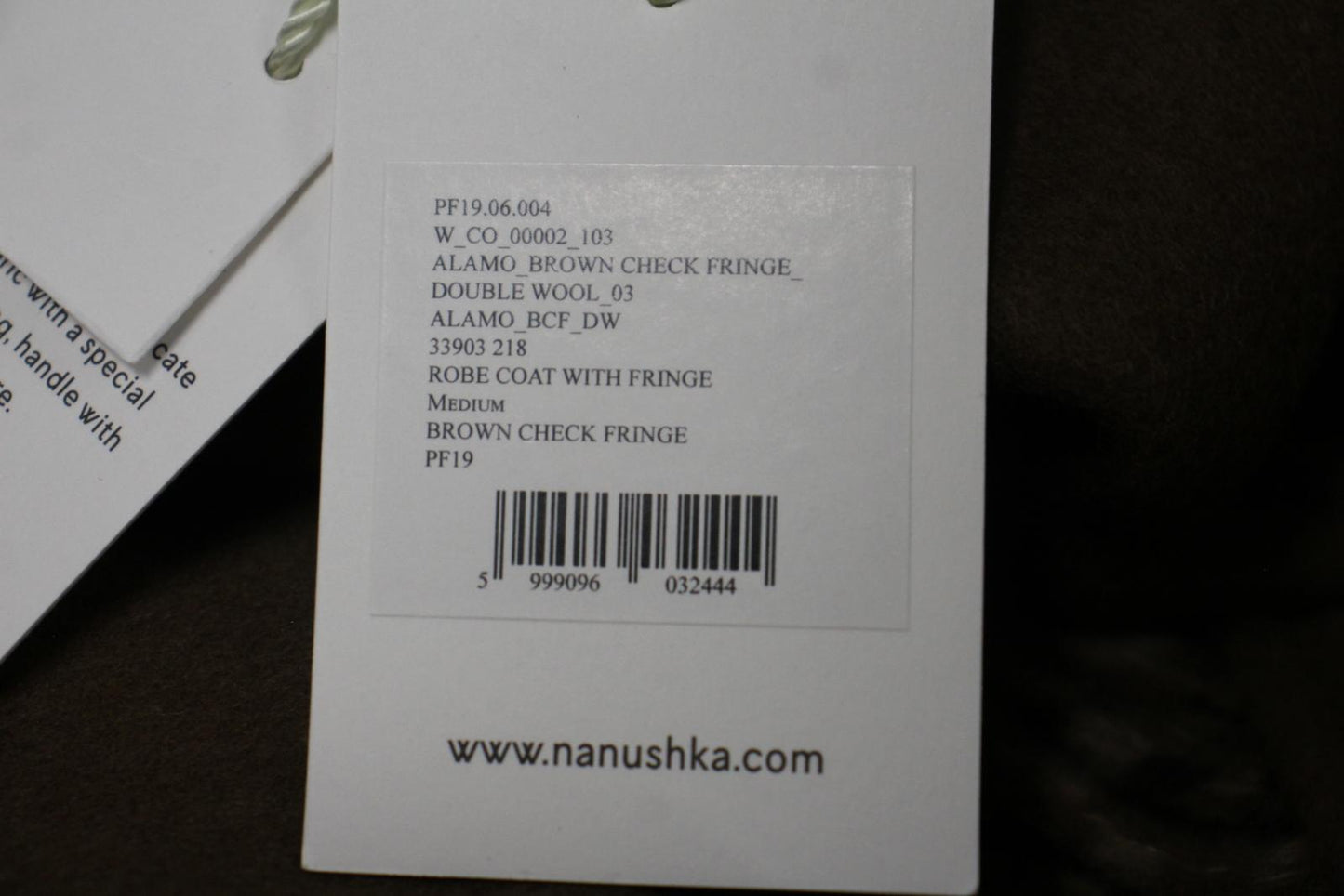 NANUSHKA Ladies Brown Wool Silk Blend Check Alamo Fringed Robe Coat M NEW
