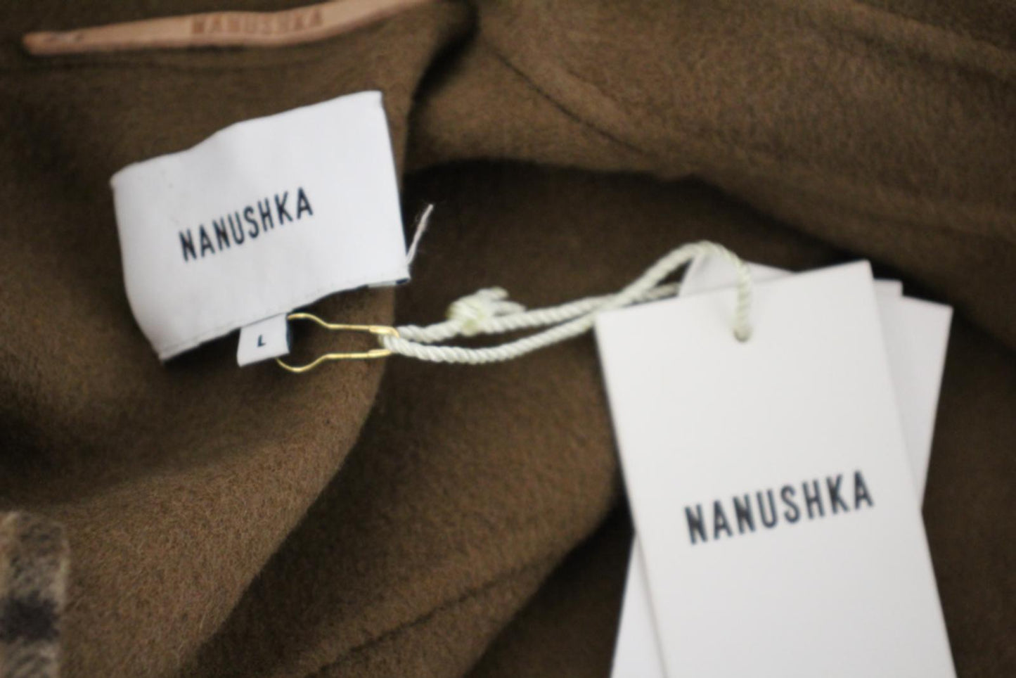 NANUSHKA Ladies Brown Wool Silk Blend Check Alamo Fringed Robe Coat L NEW
