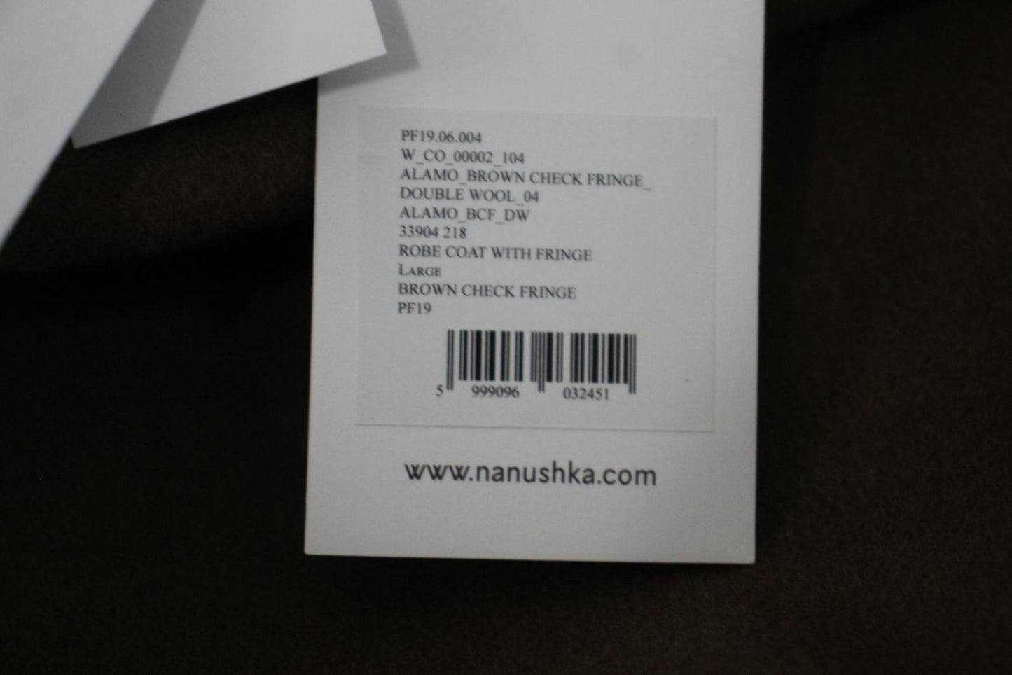 NANUSHKA Ladies Brown Wool Silk Blend Check Alamo Fringed Robe Coat L NEW