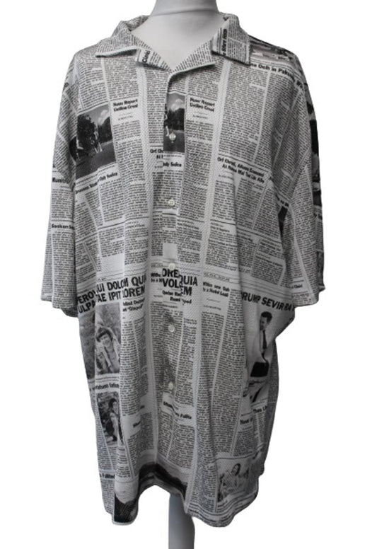 BALENCIAGA Men's Black & White Newspaper Print Oversized Shirt EU38/S NEW