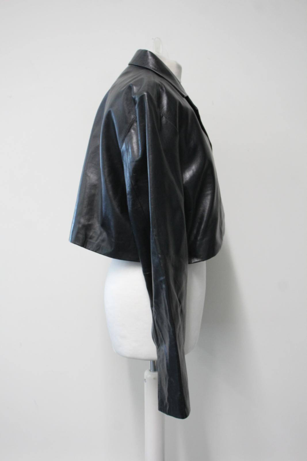 GANNI Ladies Black Lamb Leather Boxy Fit Cropped Jacket Size 42 UK16 NEW