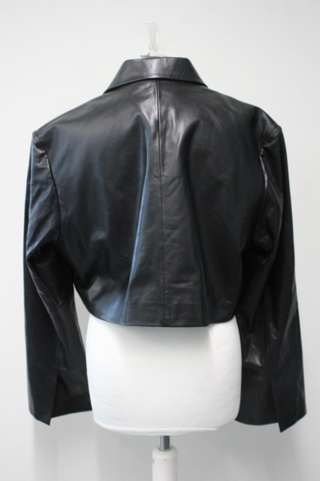 GANNI Ladies Black Lamb Leather Boxy Fit Cropped Jacket Size 42 UK16 NEW