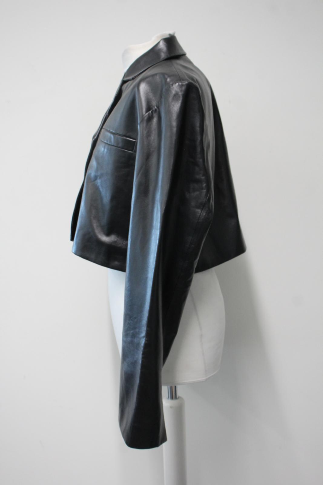 GANNI Ladies Black Lamb Leather Boxy Fit Cropped Jacket Size 42 UK16 NEW