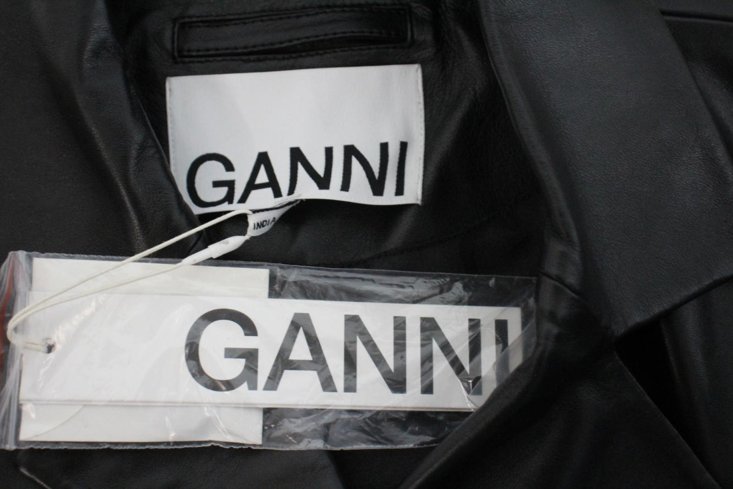 GANNI Ladies Black Lamb Leather Boxy Fit Cropped Jacket Size 42 UK16 NEW