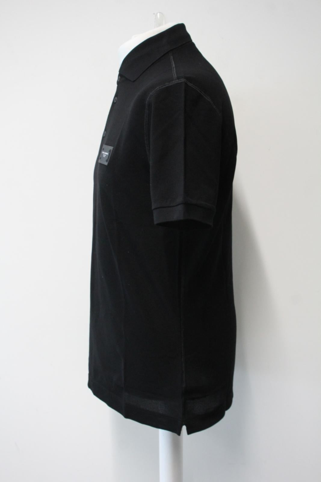 DOLCE & GABBANA Men's Black Cotton Short Sleeve Polo Shirt size IT48 UK S NEW