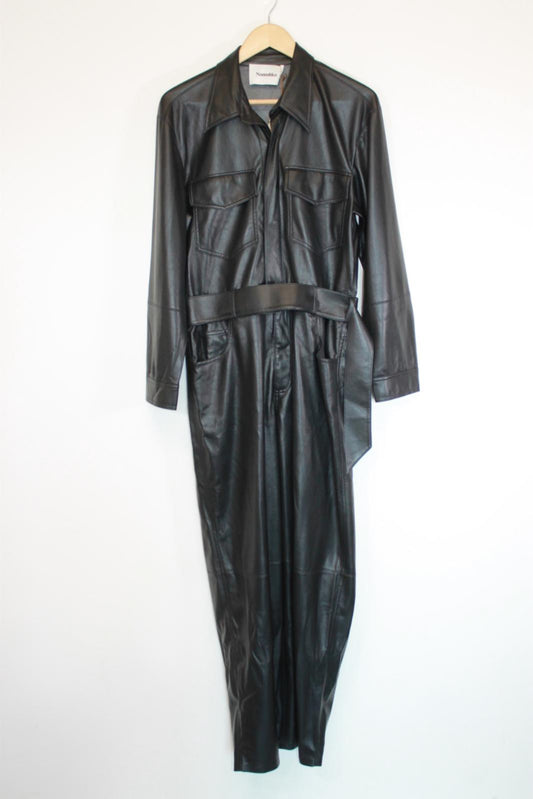 NANUSHKA Ladies Black Vegan Leather Asthon Boilersuit Jumpsuit L BNWT RRP645