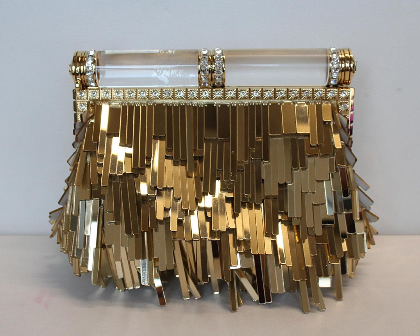 DOLCE & GABBANA Ladies Gold Mordore Nappa Metallic Fringe Clutch Bag OS NEW