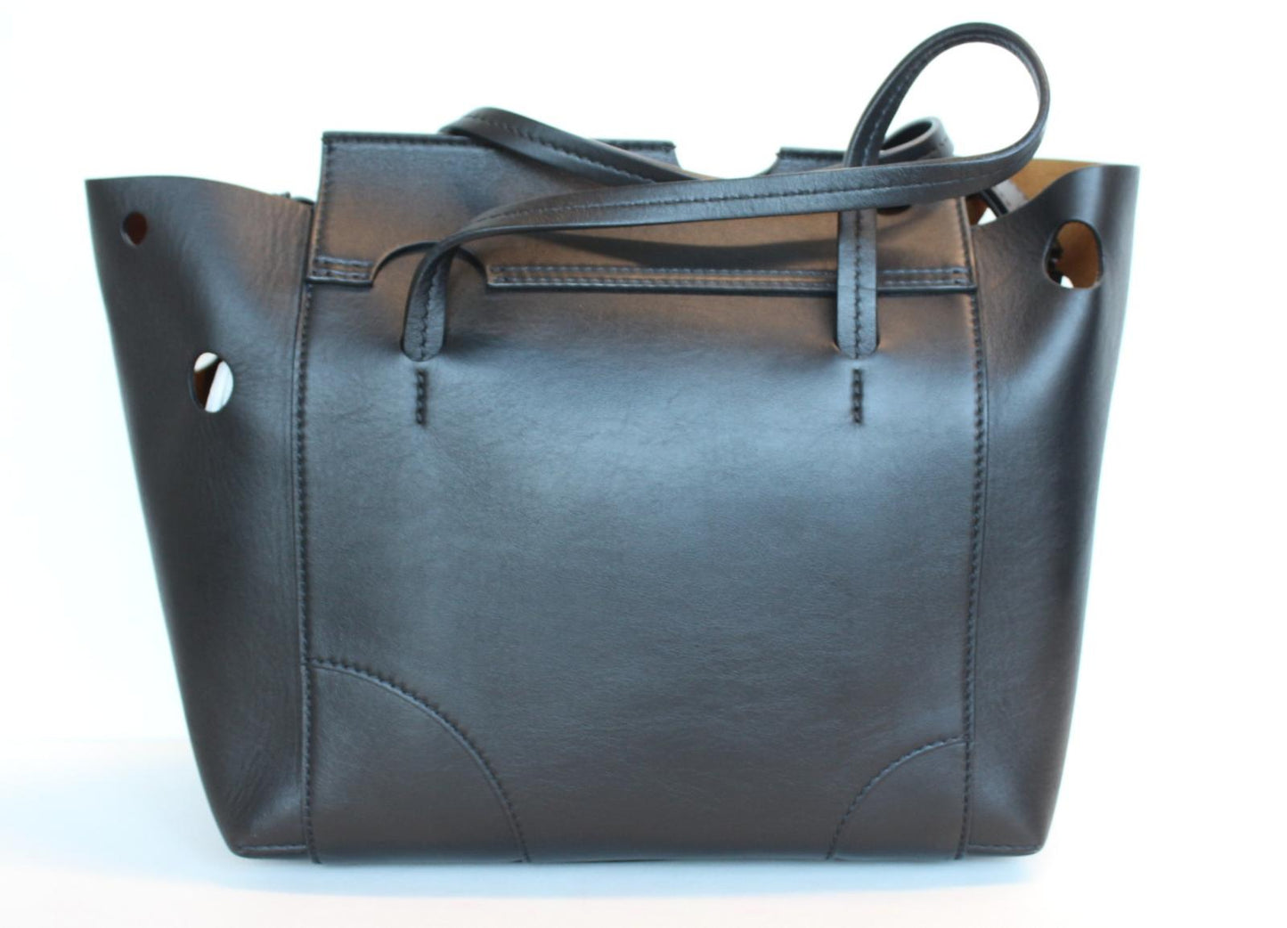 OFF-WHITE Ladies Black Leather Double Handle Foldover Burrow Tote Bag OS NEW