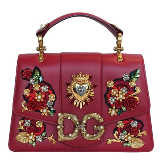 DOLCE & GABBANA Ladies DG Amore Red Leather Floral Jewel Embroidery Bag OS NEW