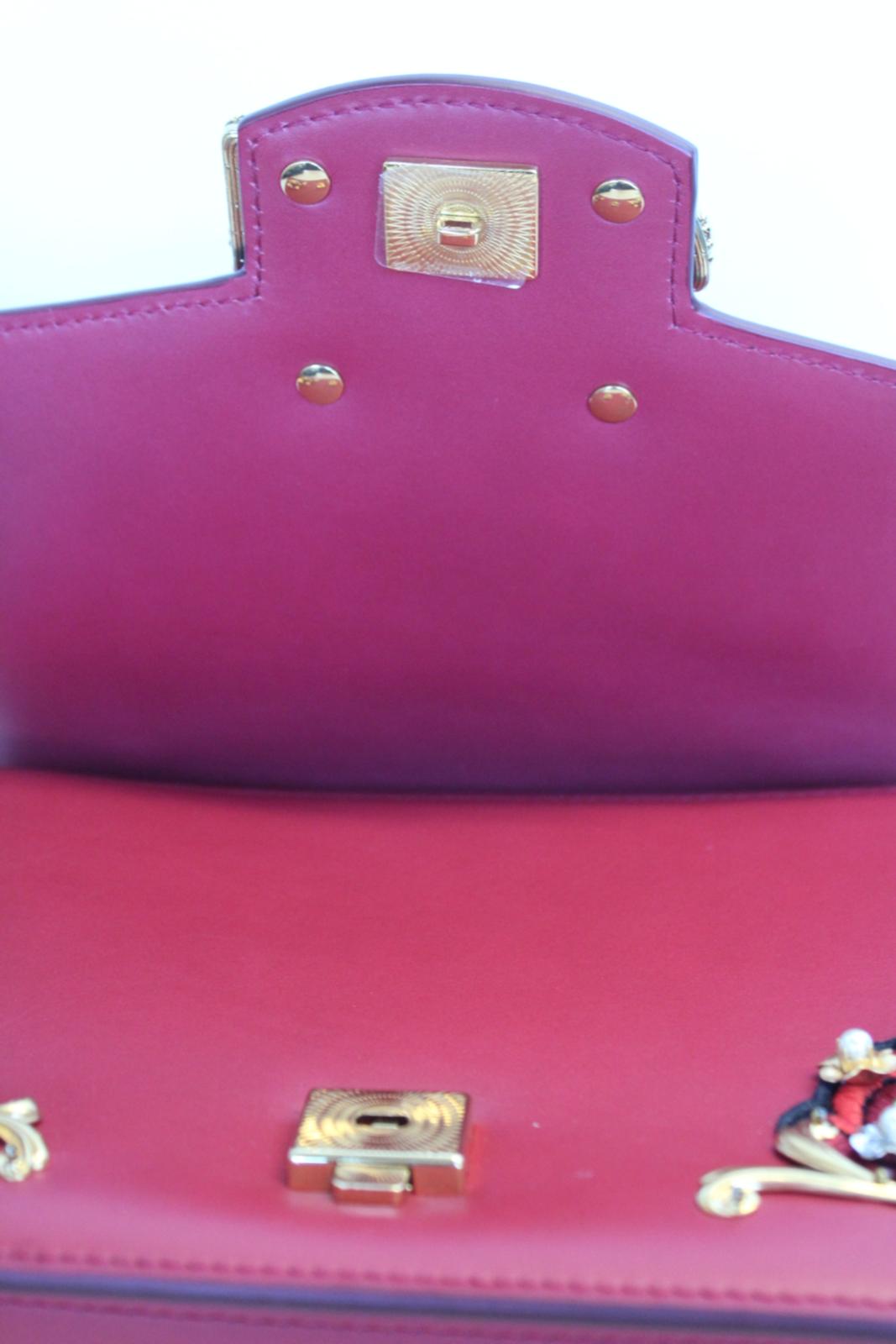 DOLCE & GABBANA Ladies DG Amore Red Leather Floral Jewel Embroidery Bag OS NEW