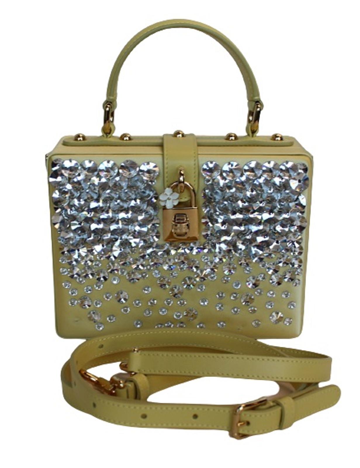 DOLCE & GABBANA Ladies Yellow Satin Crystal Embellished Dolce Box Bag OS NEW