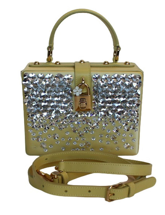 DOLCE & GABBANA Ladies Yellow Satin Crystal Embellished Dolce Box Bag OS NEW