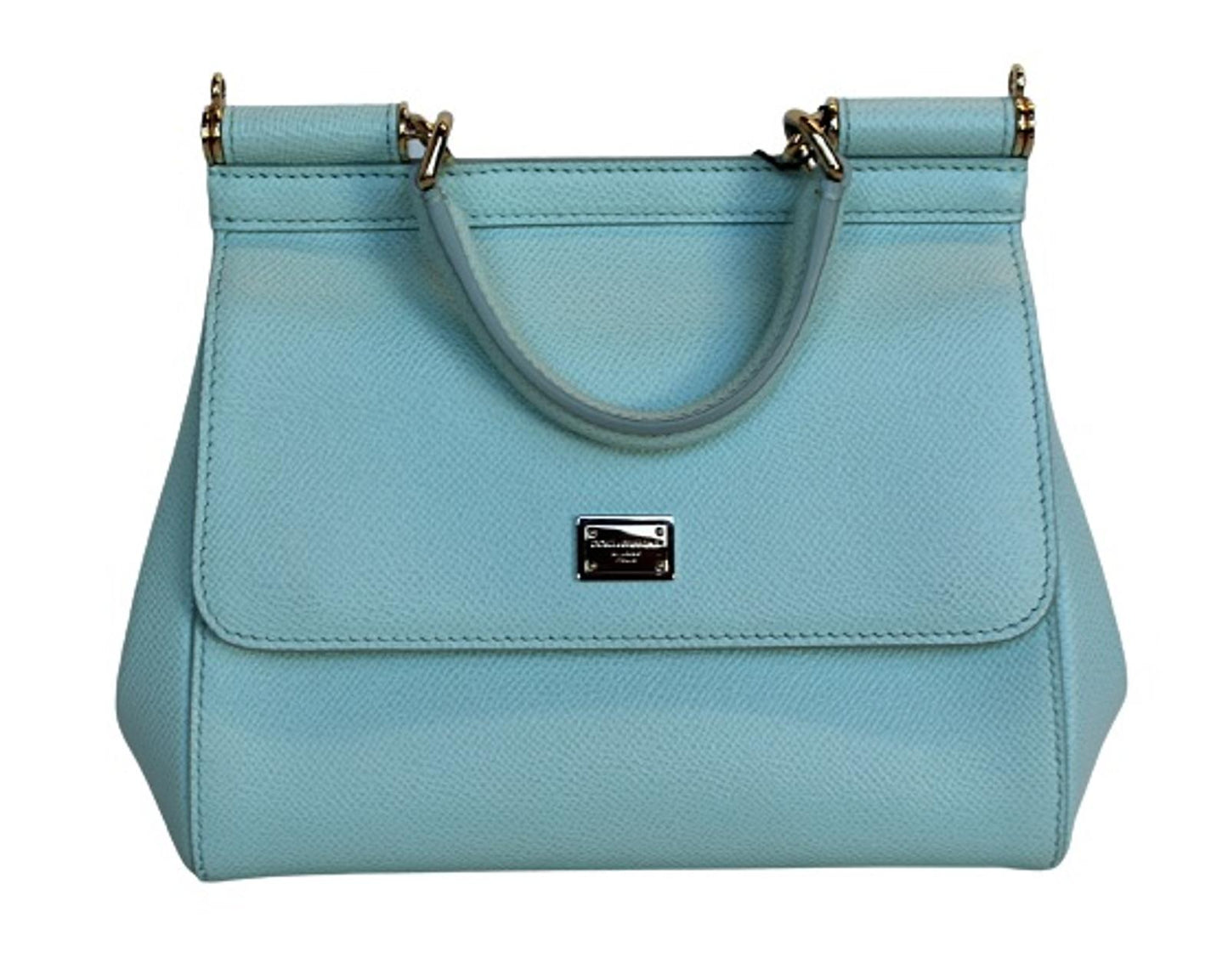 DOLCE & GABBANA Ladies Light Blue Grain Leather Magnetic Snap Sicily Bag NEW