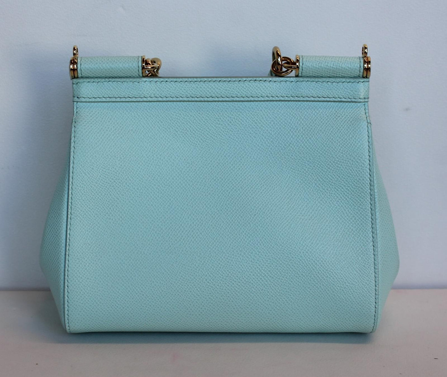 DOLCE & GABBANA Ladies Light Blue Grain Leather Magnetic Snap Sicily Bag NEW
