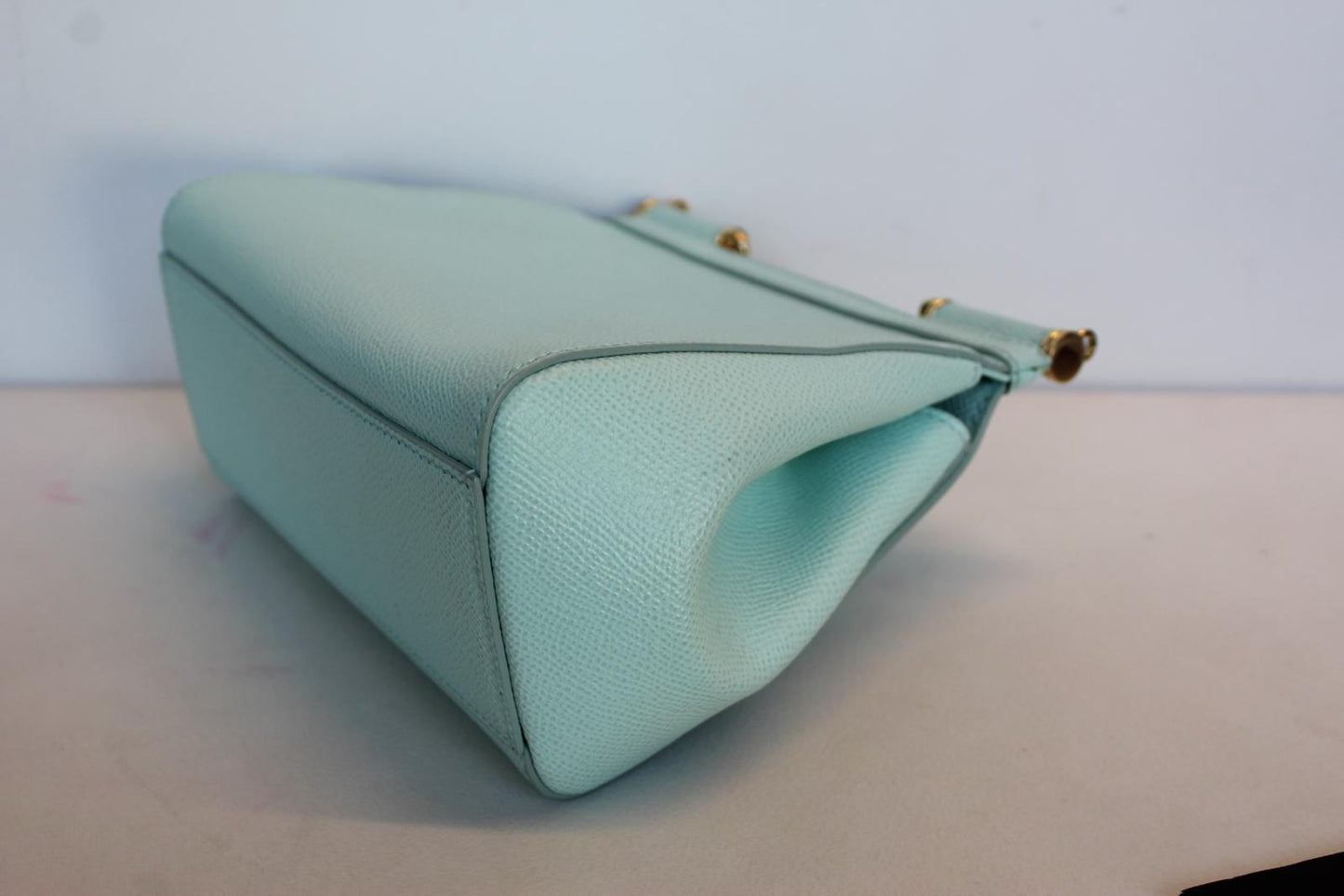 DOLCE & GABBANA Ladies Light Blue Grain Leather Magnetic Snap Sicily Bag NEW